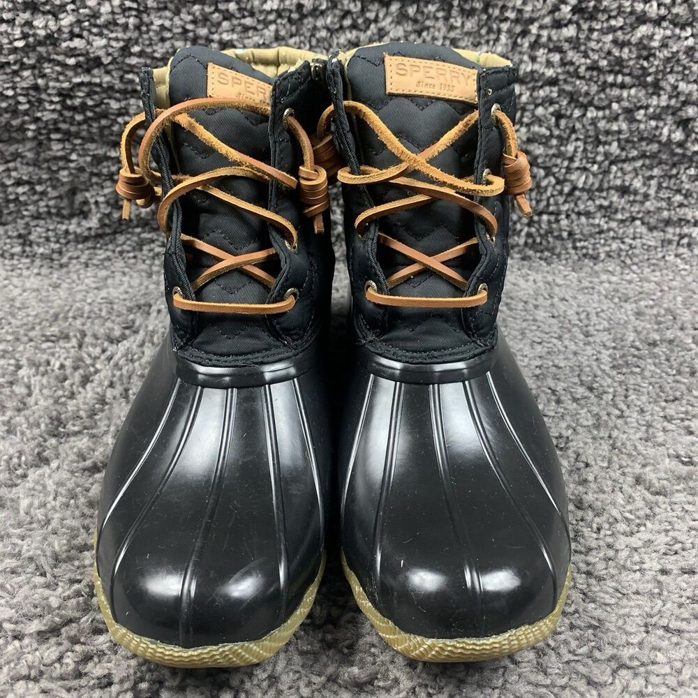 Sperry Duck Boots Black Saltwater Quilted Chevron Womens Size 9.5 - Picture 6 of 8